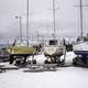 Three Boats at the Marina in the winter in Grand Marais, Minnesota