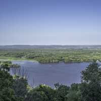 Mississippi River landscape under blue sky