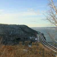 View from top of the bluff of railroad at John A. Latsch State Park, Minnesota