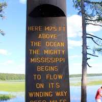 Marker for the Mississippi's Origins at lake Itasca state park, Minnesota
