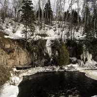 River Banks with Icicles and landscape in the winter at Temperance River State Park, Minnesota