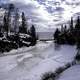 Scenery of the Temperance River flowing into lake Superior in ice and snow in Minnesota