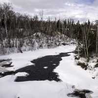 Snowy landscape of the Temperance River in Temperance River State Park, Minnesota
