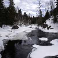 Winter Scenic with trees with snow and ice in Temperance River State Park, Minnesota