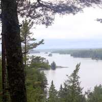 Overlook of Kabetogama on a rainy day at Voyaguers National Park, Minnesota