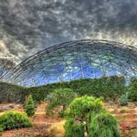 Climatron under cloudy skies in St. Louis, Missouri