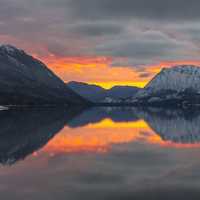 Sunset over the Apgar Mountains and lake in Glacier National Park, Montana