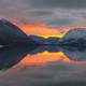 Sunset over the Apgar Mountains and lake in Glacier National Park, Montana