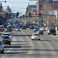 Main Street Bozeman with traffic in Montana