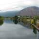 Power lines across the Clark River in Missoula, Montana