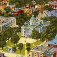 Aerial view of state and city buildings, Concord, New Hampshire