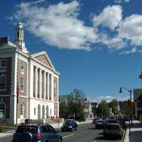 Downtown on Main Street looking east in Littleton, New Hampshire