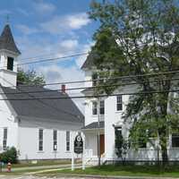 Town Hall with telephone wires in Conway, New Hampshire