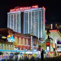 Night towers in streets of Atlantic City, New Jersey