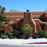 Earthen style building in Santa Fe, New Mexico