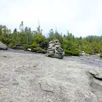 Stone statue marker in the Adirondack Mountains, New York