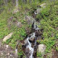 Waterfall at the side of the road at the Adirondack Mountains, New York