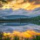 Sunrise over the lake and mountains in the Adirondacks