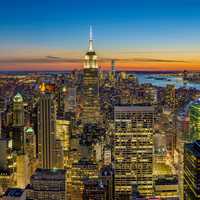 New York Cityscape with lighted up Skyscrapers 