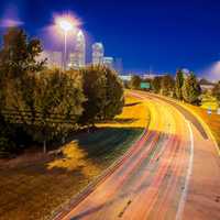 Looking at Charlotte Skyline at Night in North Carolina