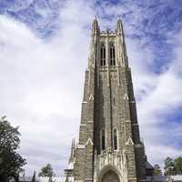 Tall Duke Chapel under the sky and clouds in Durham, North Carolina