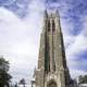 Tall Duke Chapel under the sky and clouds in Durham, North Carolina