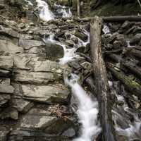 Whitewater running down rocks at Mingus Falls, North Carolina