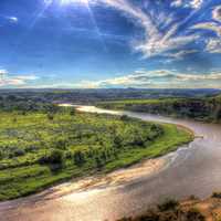 Curving little Missouri river at Theodore Roosevelt National Park, North Dakota