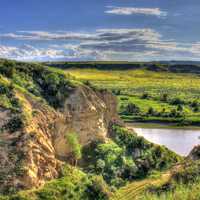 Landscape across the river at Theodore Roosevelt National Park, North Dakota