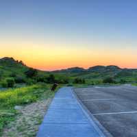 Parking lot at dusk at Theodore Roosevelt National Park, North Dakota