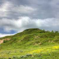 Heavy clouds over the hilltop at White Butte, North Dakota