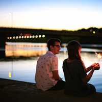 Couple sitting by the River in Dayton, Ohio