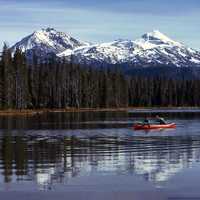 Canoeing in Scott Lake in Willamette National Forest in Oregon