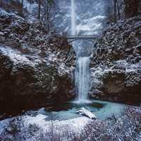 Multnomah Falls winter landscape in Oregon