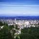 Ctiyscape view of Portland, Oregon with mountain in back