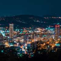 Night Cityscape with lights in Portland, Oregon