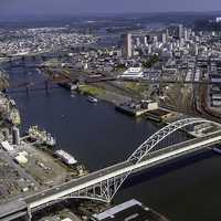 USACE Fremont Bridge Portland and cityscape, Oregon