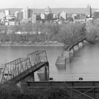 Collapsed Walnut Street Bridge after flood of 1996 in Harrisburg, Pennsylvania