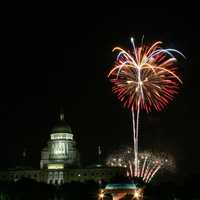 Fireworks shooting into the air in Providence, Rhode Island