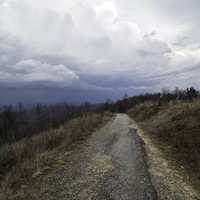 Trail landscape at the top under the clouds at Sassafras Mountain, South Carolina