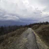 Trail landscape at the top under the clouds at Sassafras Mountain, South Carolina