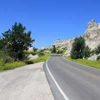 Road through the badlands at Badlands National Park, South Dakota