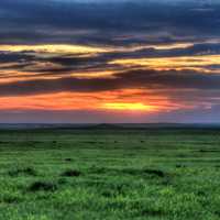 Sunset over the grassland at Badlands National Park, South Dakota
