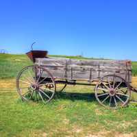 An old wagon of homesteaders at Badlands National Park, South Dakota