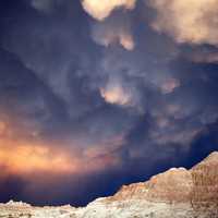 Storm Clouds over the rocky landscape in Badlands National Park