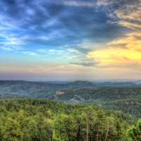 Sunset over the forest in the Black Hills, South Dakota