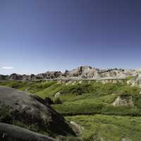 Hills and greenery landscape in the Badlands