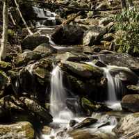 Closeup Waterfalls Cascades scenery in Great Smoky Mountains National Park, Tennessee