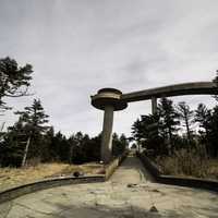 View of Clingman's Dome under cloudy sky at Great Smoky Mountains National Park, Tennessee