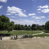 Bicentennial Park under blue skies and clouds in Nashville